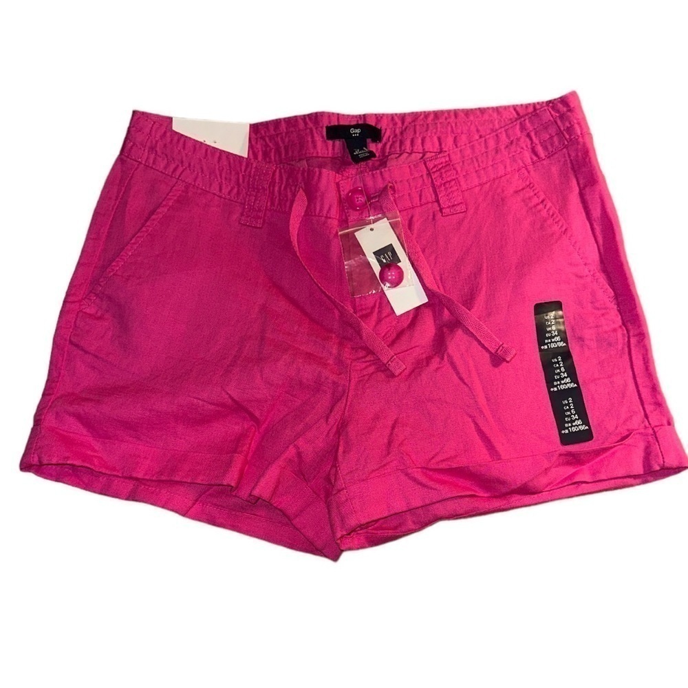 NWT Gap Factory Linen Short Bright Pink Zipper Fly Button Close Draw String